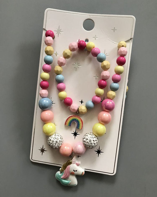 Unicorn Bead Bracelet Necklace Set 
