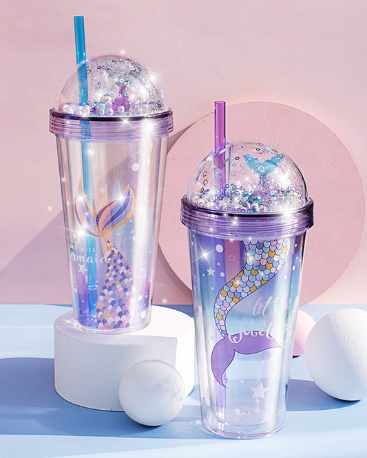 Mermaid Double Cup with Lid and Straw